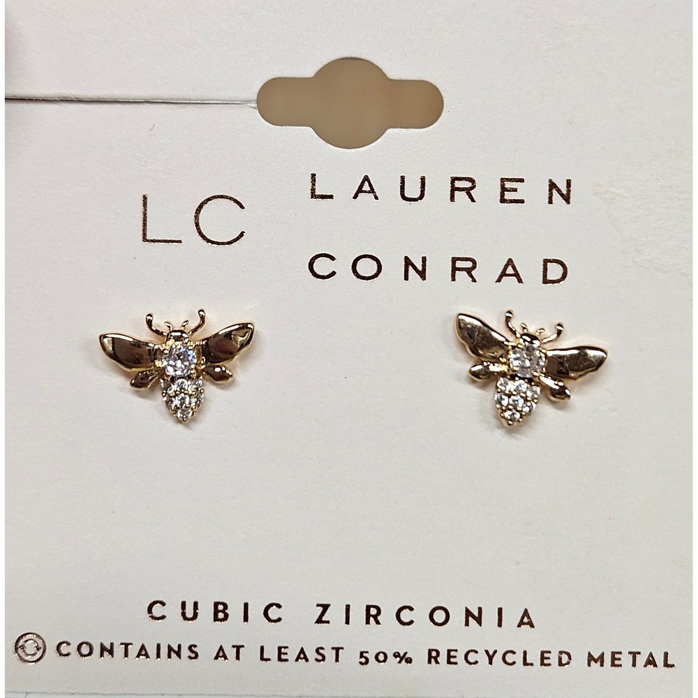 LC Lauren Conrad Gold Tone Cubic Zirconia Bee Stud Earrings NWT